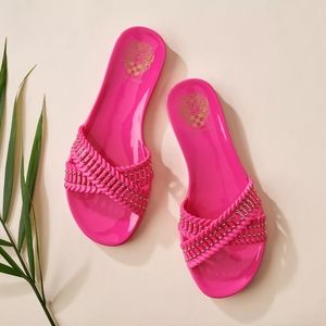 Vince Camuto Crossband Jelly Slide Sandals Erindra Electric Rose 5M NEW A394893